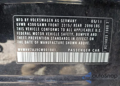 2012 Volkswagen Gti 4-Door (A6) z USA, uszkodzony, nr VIN WVWHV7AJ9CW001041